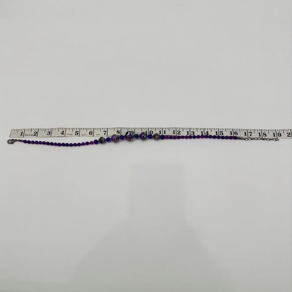 Purple Beaded Necklace with Galaxy-Inspired Statement Beads 19" Collar Length - Picture 6 of 6